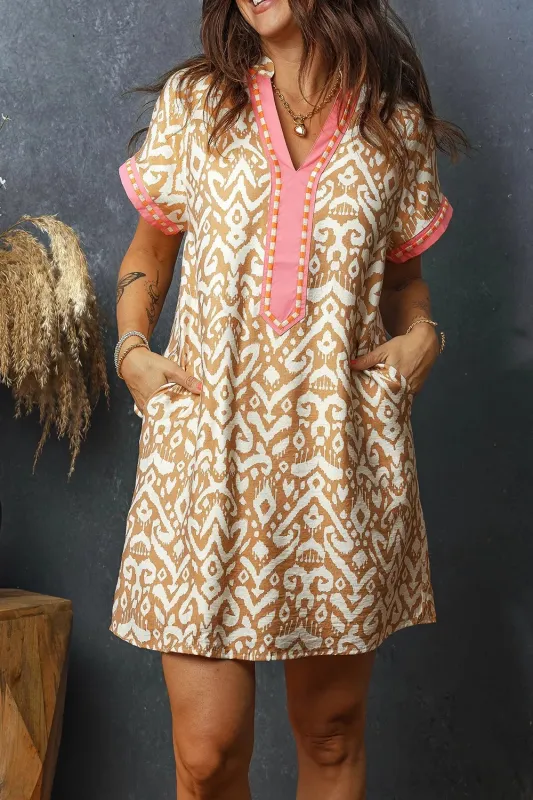 Striped Color Block Patchwork Shift Mini Dress made by Trendsi