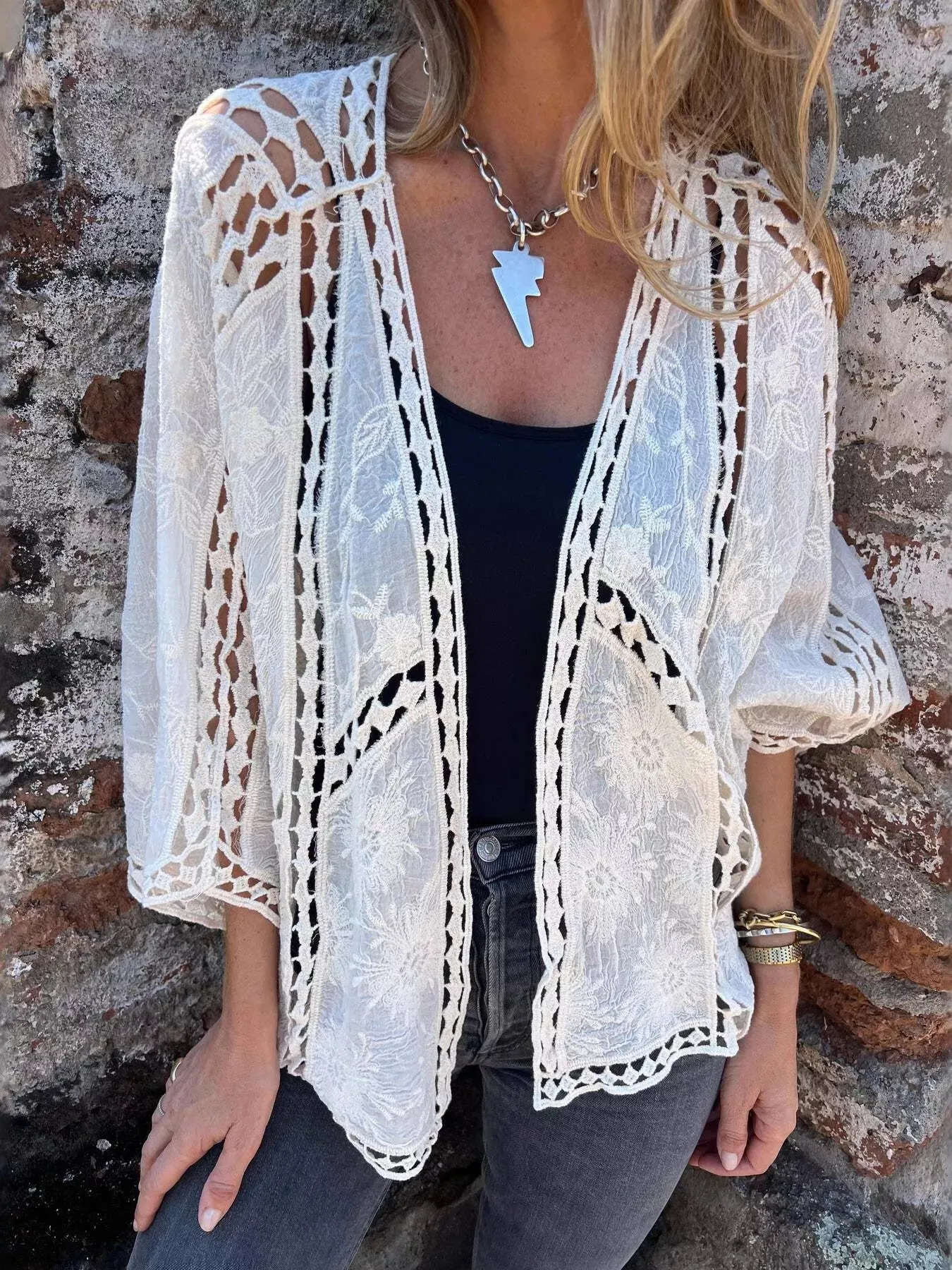 Full Size Embroidered Open Front Cardigan Plus Size sold by Charming Charlie product image thumbnail 4