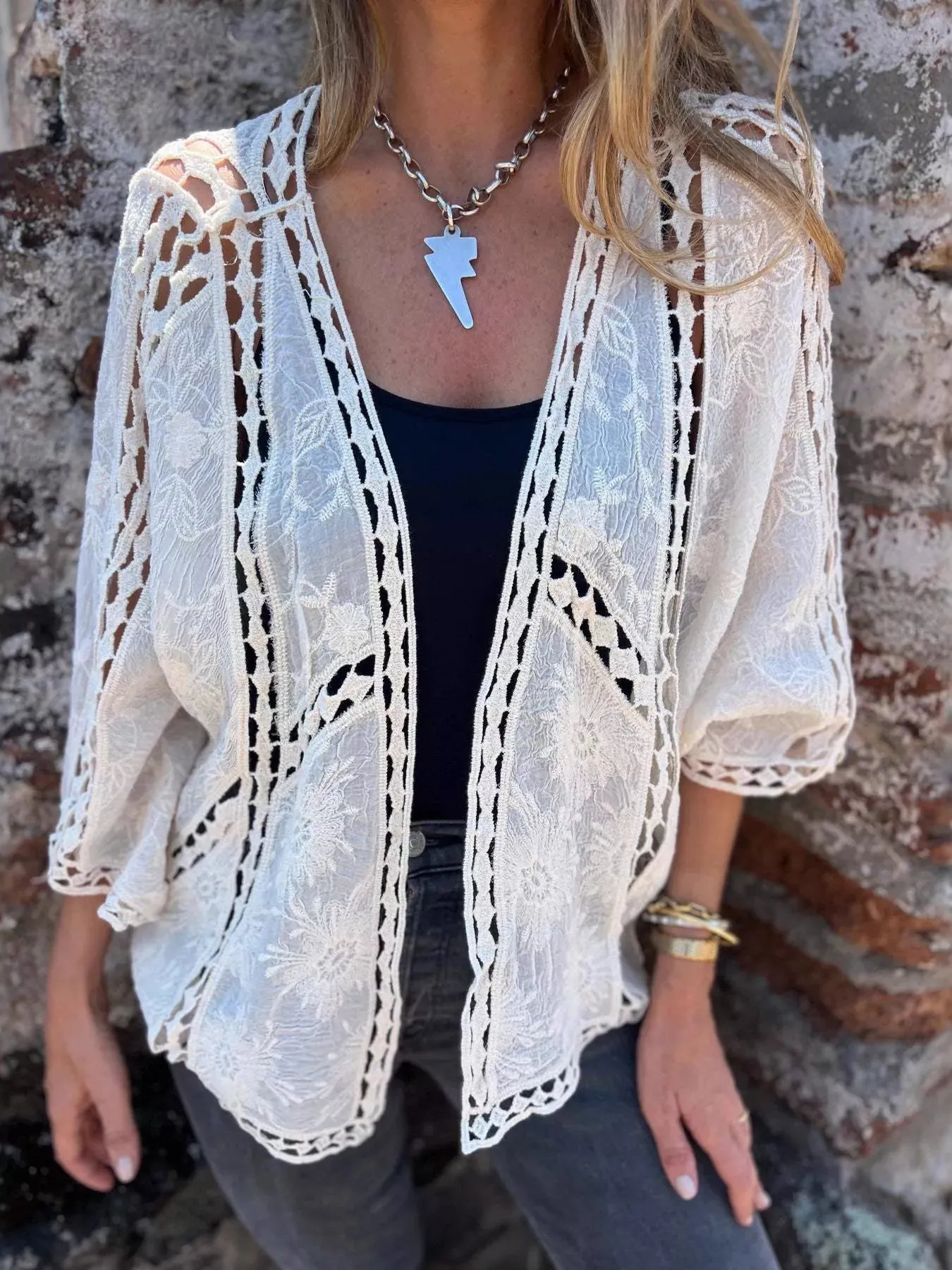Full Size Embroidered Open Front Cardigan Plus Size sold by Charming Charlie