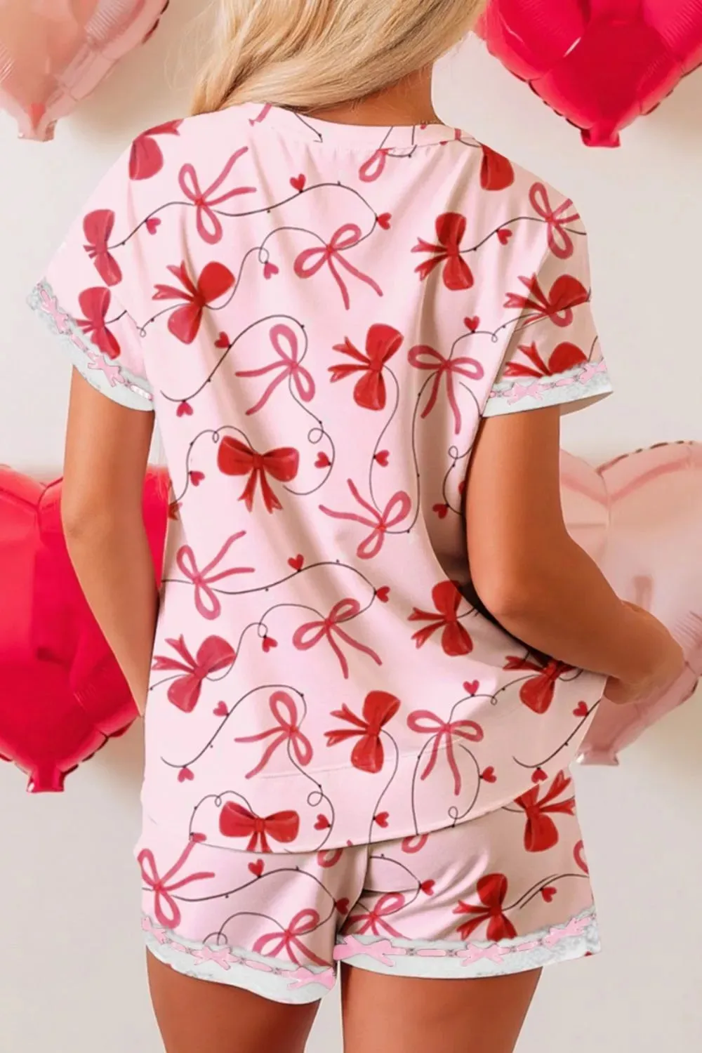 Bow Print Loose Tee Drawstring Shorts 2pcs Lounge Set sold by Charming Charlie product image thumbnail 2
