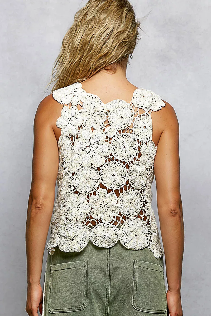POL Round Neck Floral Crochet Sleeveless Cropped Top sold by Charming Charlie product image thumbnail 4