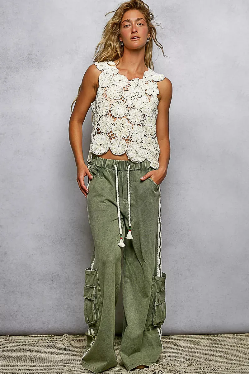 POL Round Neck Floral Crochet Sleeveless Cropped Top sold by Charming Charlie product image thumbnail 5