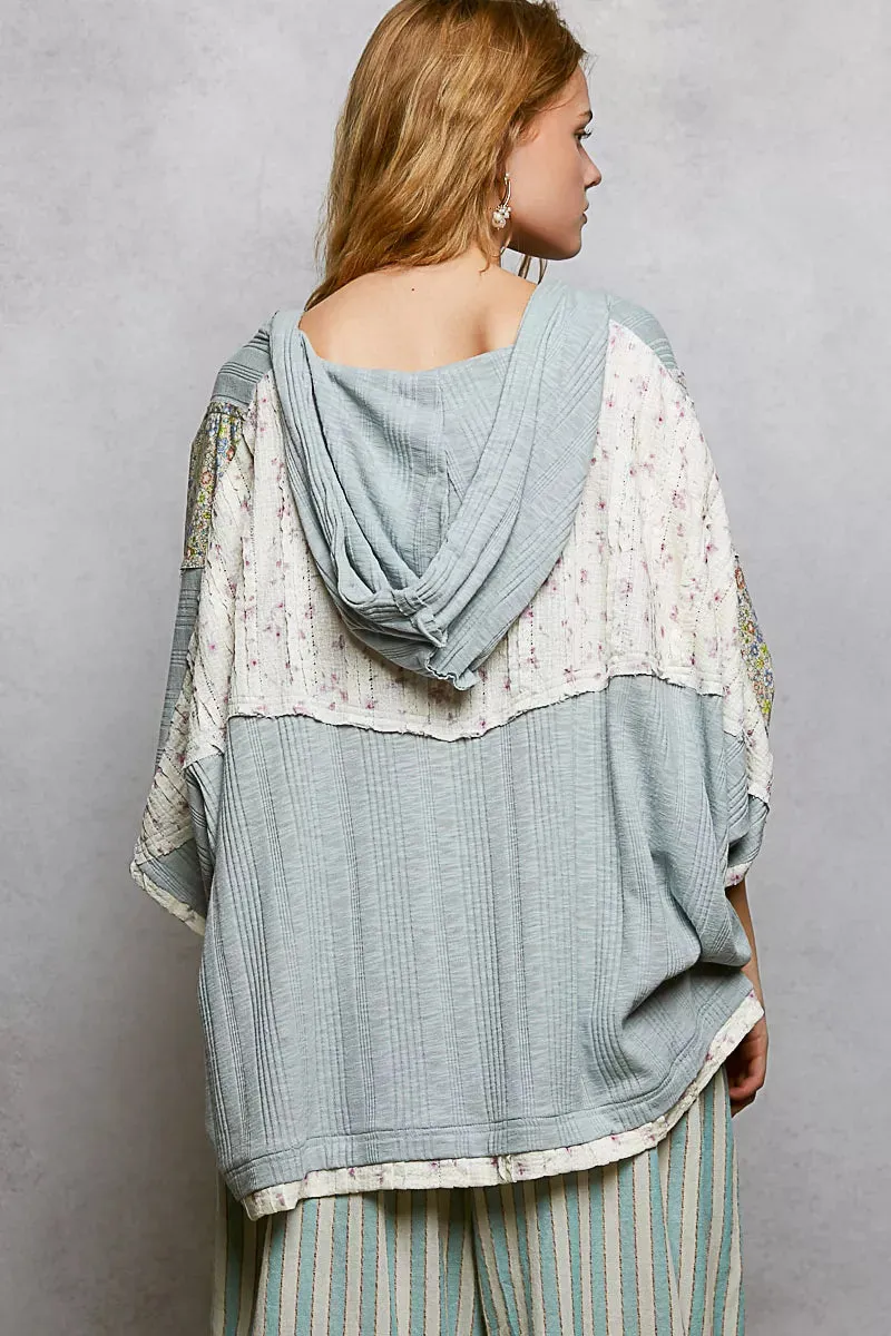 POL Floral Star Patch Hooded Blouse with Lace Contrast Detail sold by Charming Charlie product image thumbnail 4