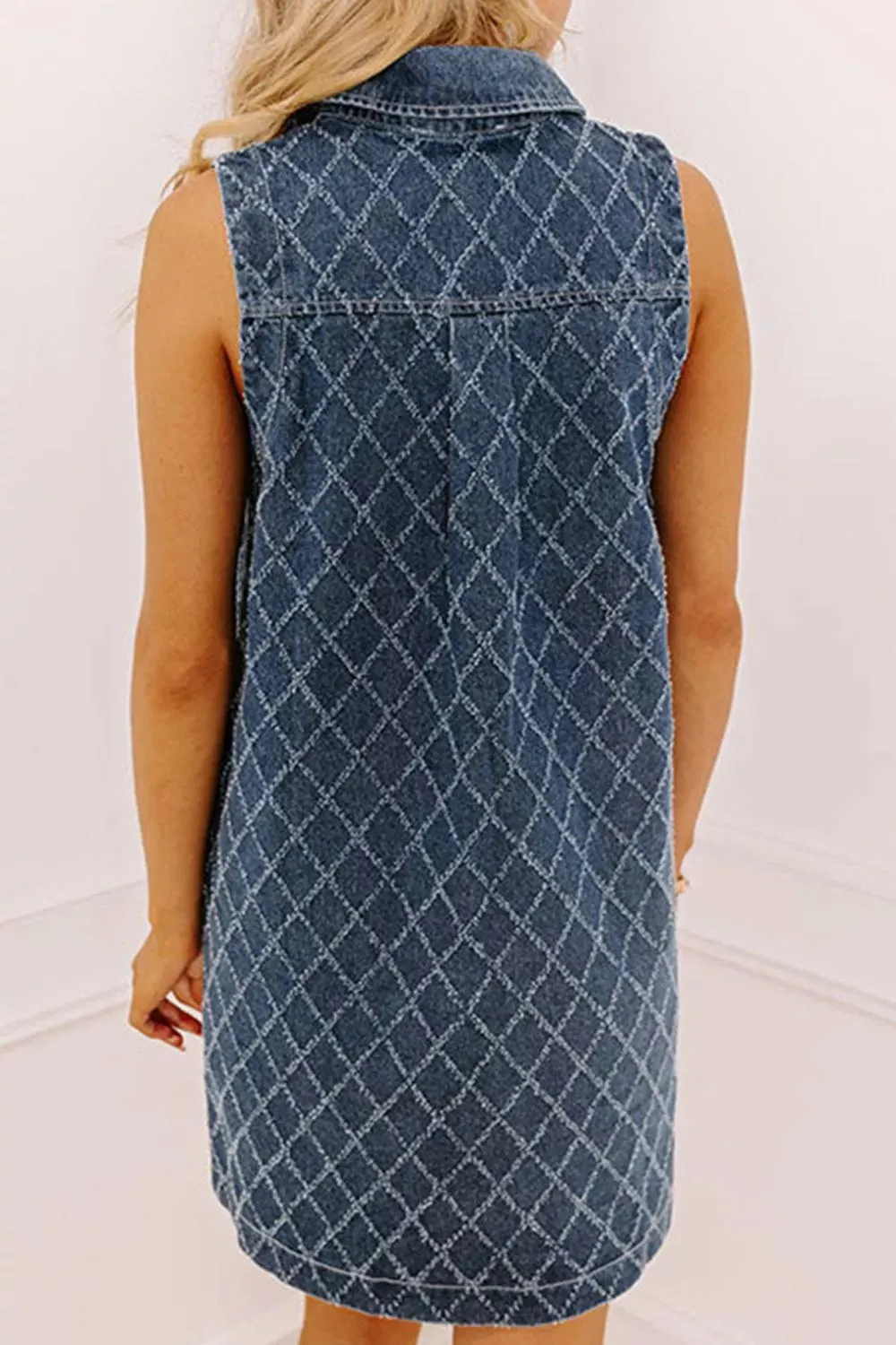 Rhombus Textured Collar Buttoned V Neck Denim Sleeveless Mini Dress sold by Charming Charlie product image thumbnail 2