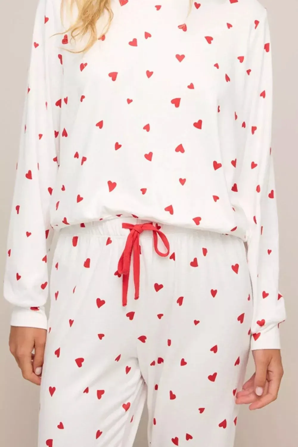Hearts Printed Long Sleeve Top Drawstring Pants Lounge Set sold by Charming Charlie product image thumbnail 3