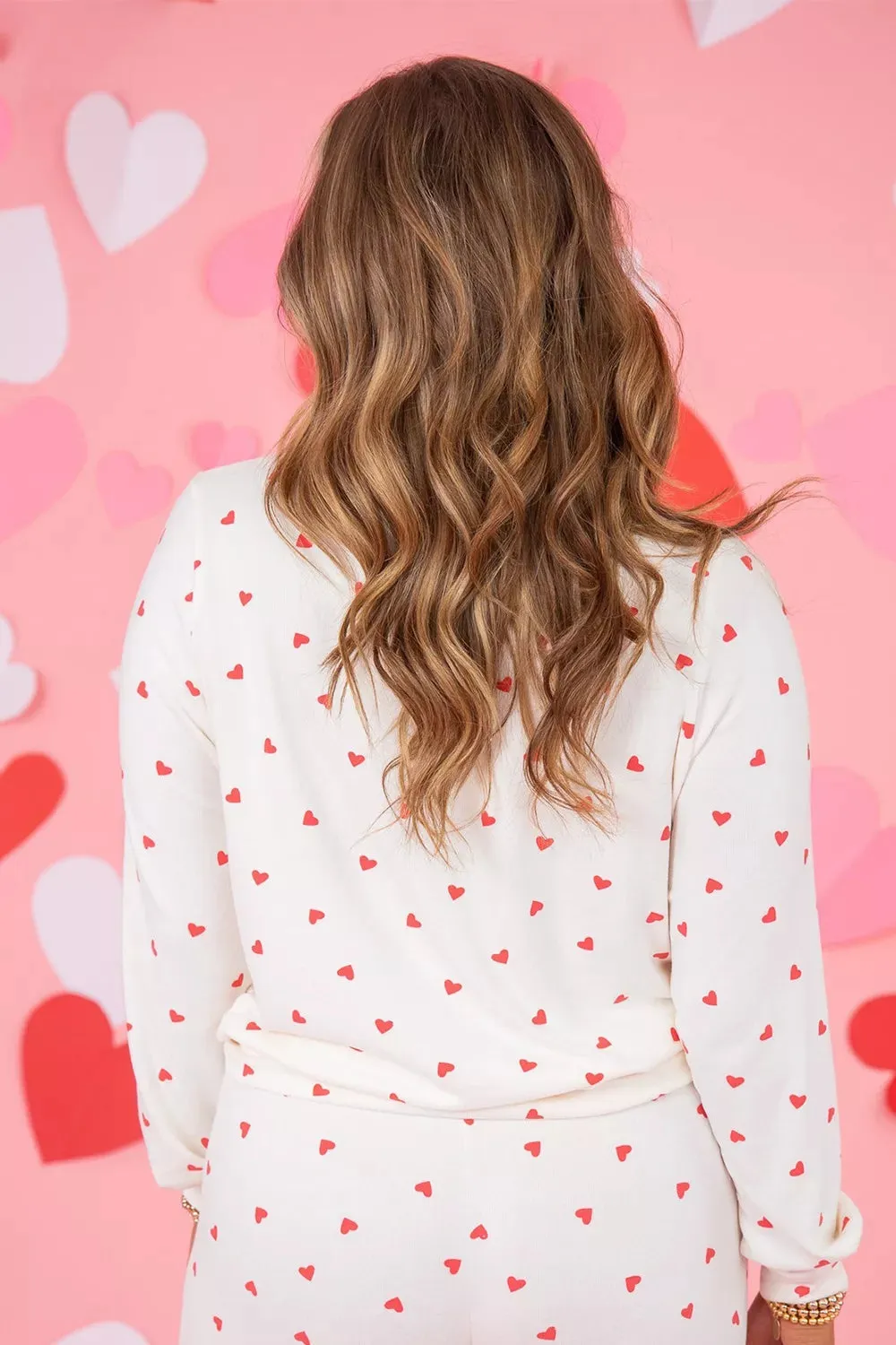 Hearts Printed Long Sleeve Top Drawstring Pants Lounge Set sold by Charming Charlie product image thumbnail 2