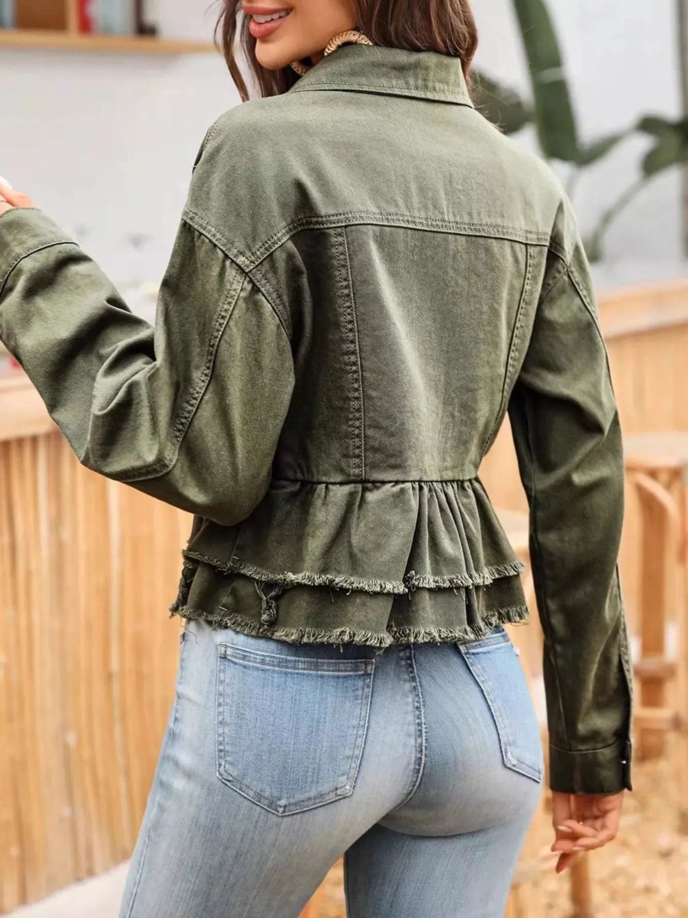 Ruffle Raw Hem Denim Jacket sold by Charming Charlie product image thumbnail 5