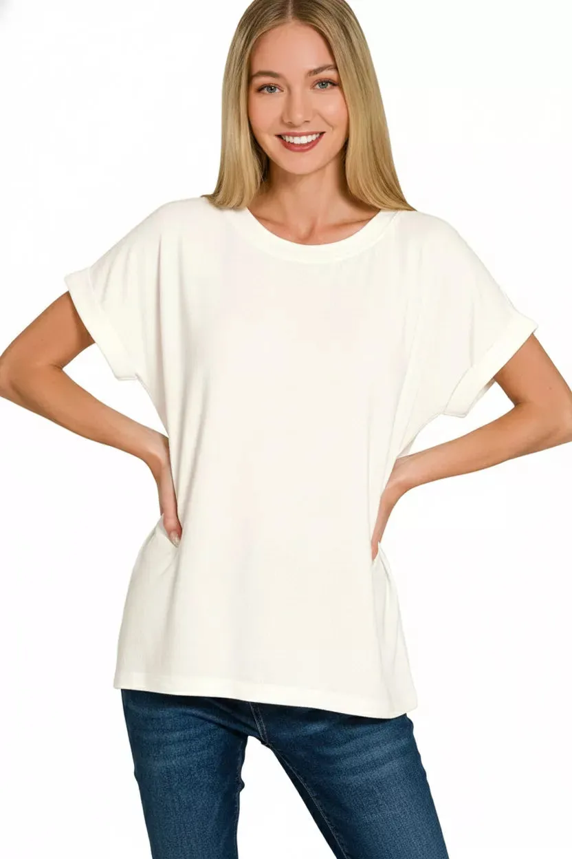 Zenana Soft Melange Hacci Short Sleeve Round Neck Top sold by Charming Charlie product image thumbnail 2