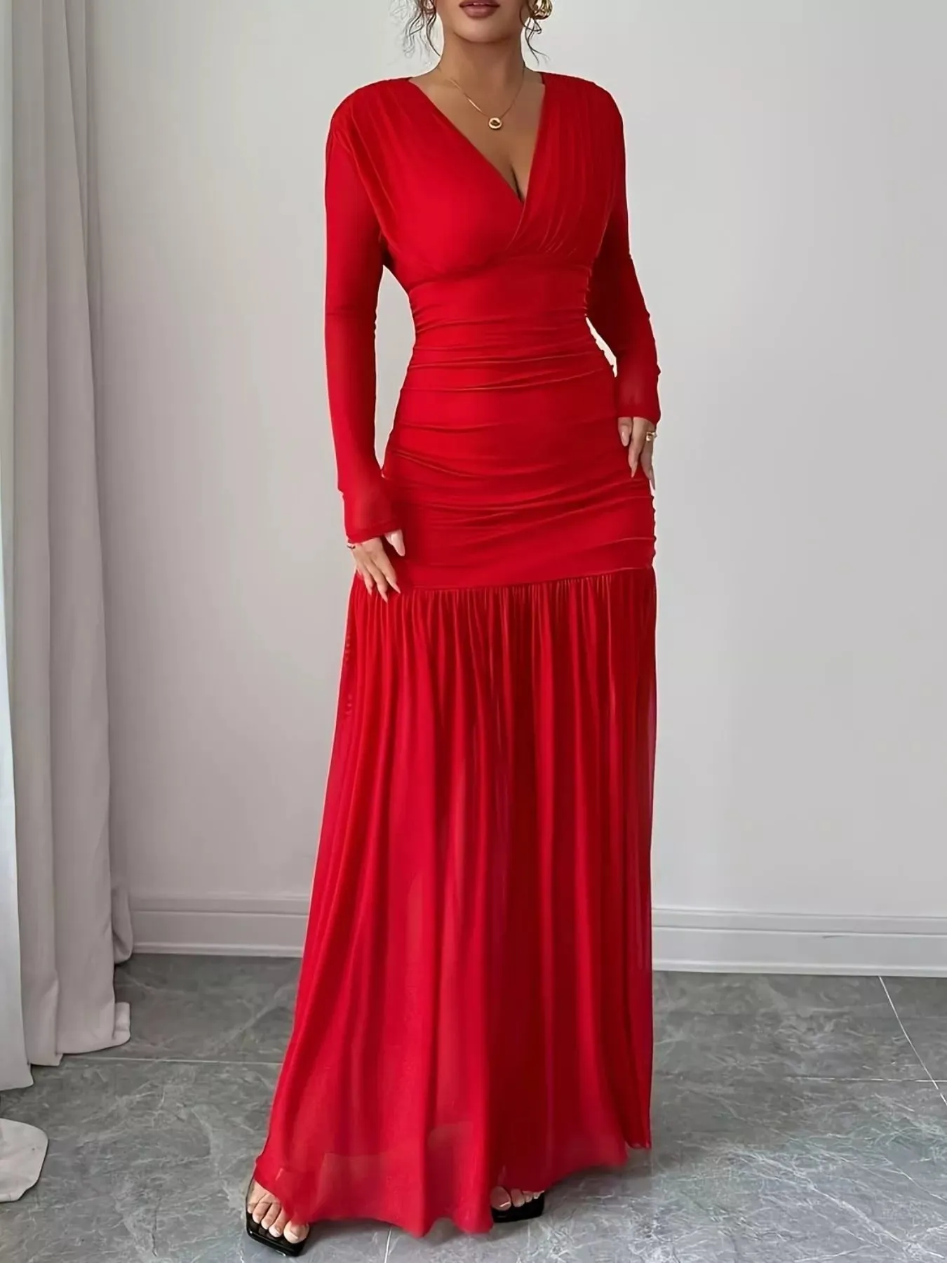 Ruched Surplice Long Sleeve Maxi Dress sold by Charming Charlie product image thumbnail 4