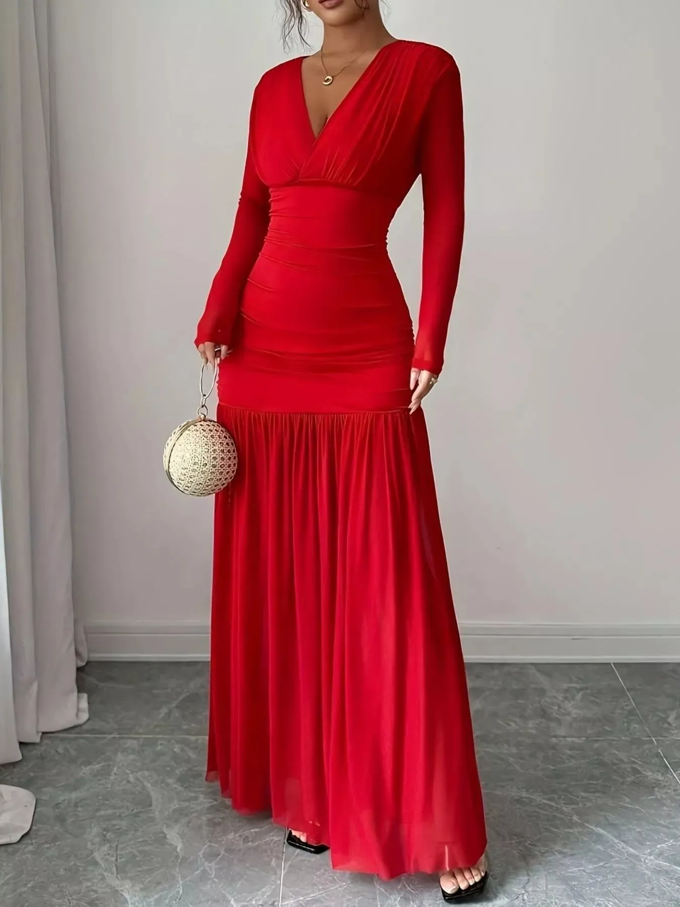 Ruched Surplice Long Sleeve Maxi Dress sold by Charming Charlie product image thumbnail 2