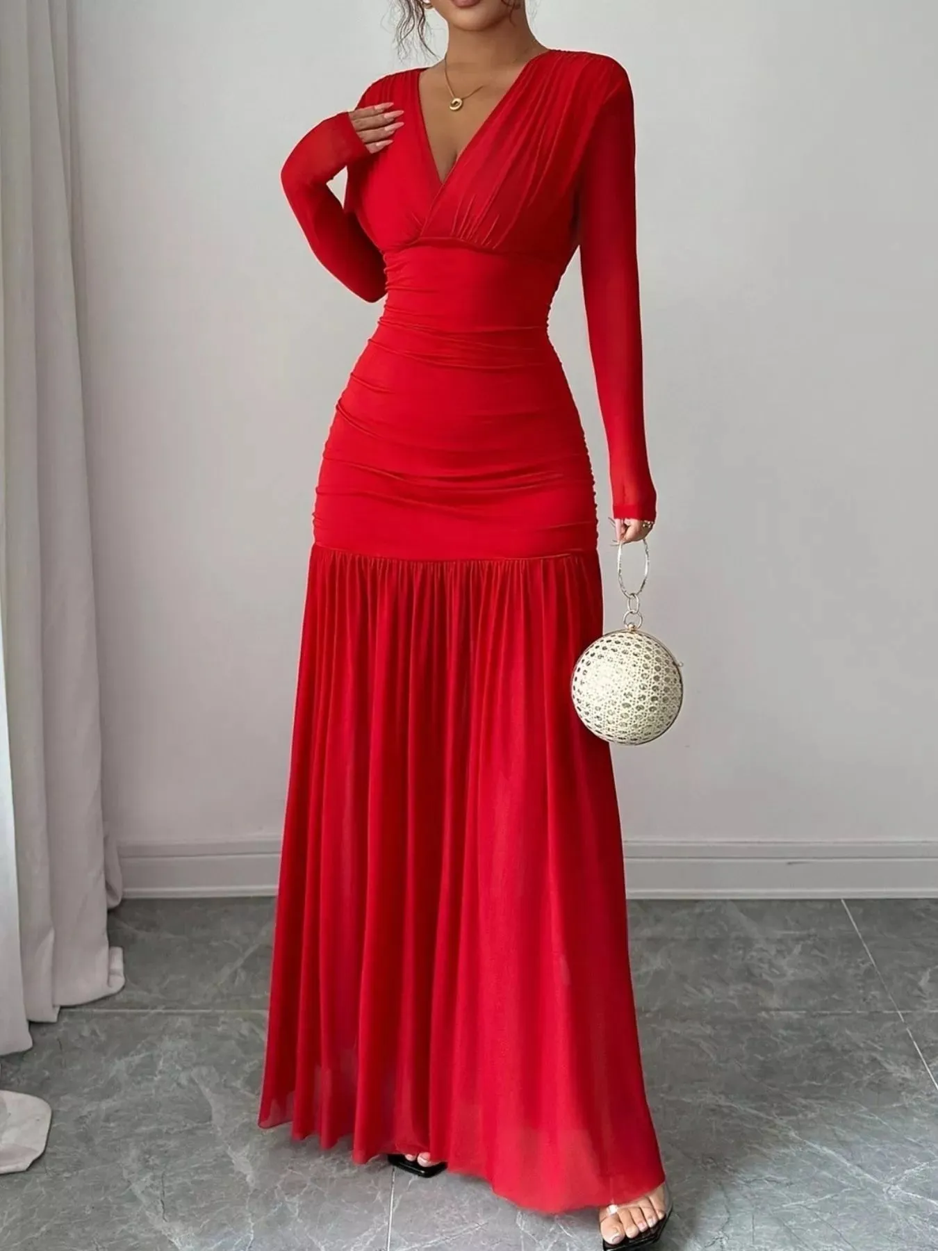 Ruched Surplice Long Sleeve Maxi Dress sold by Charming Charlie product image thumbnail 3