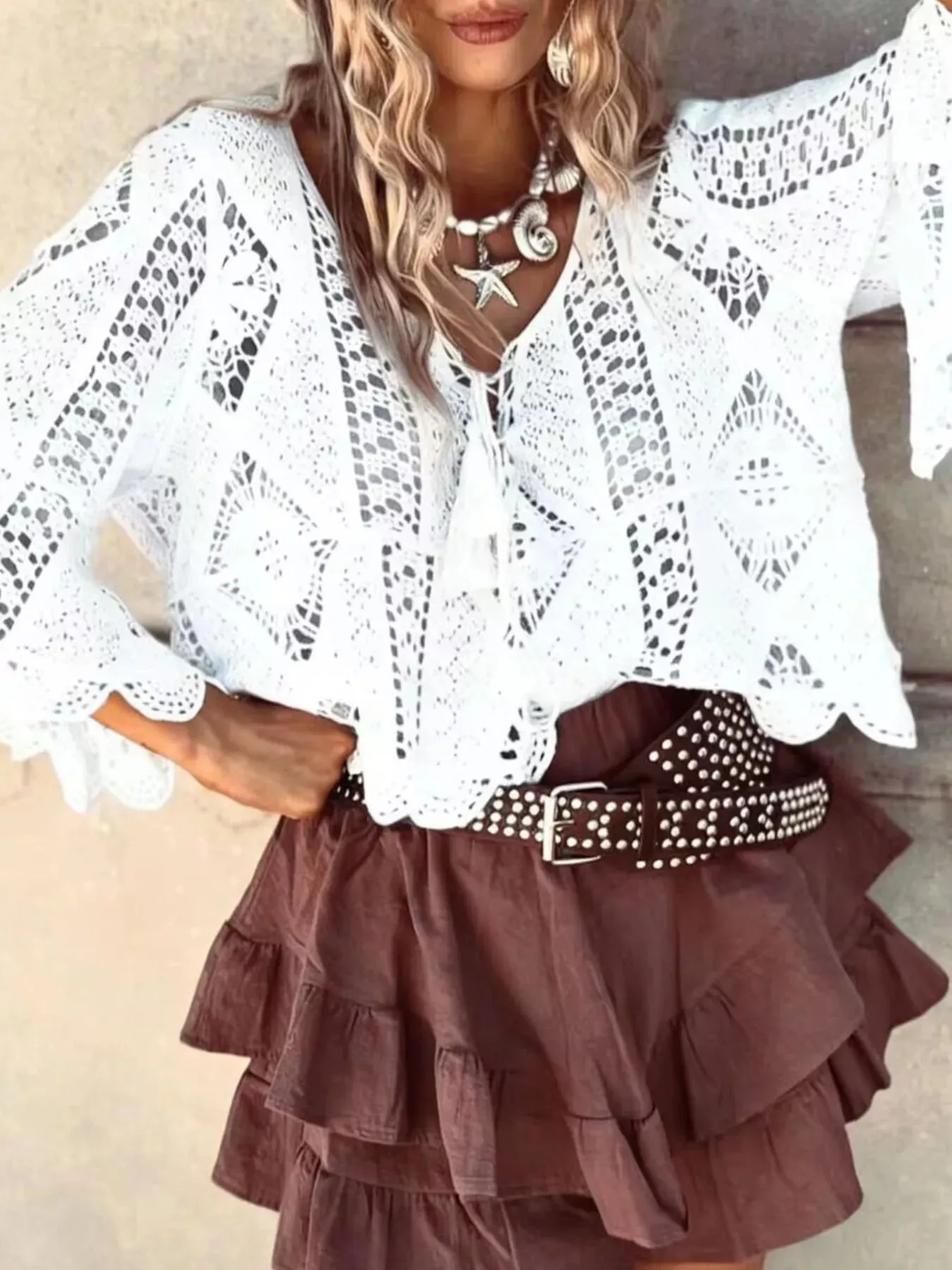 Tassel V-Neck Crochet Knit Top sold by Charming Charlie product image thumbnail 5