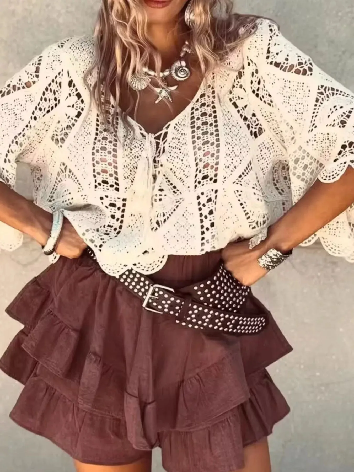 Tassel V-Neck Crochet Knit Top sold by Charming Charlie product image thumbnail 2