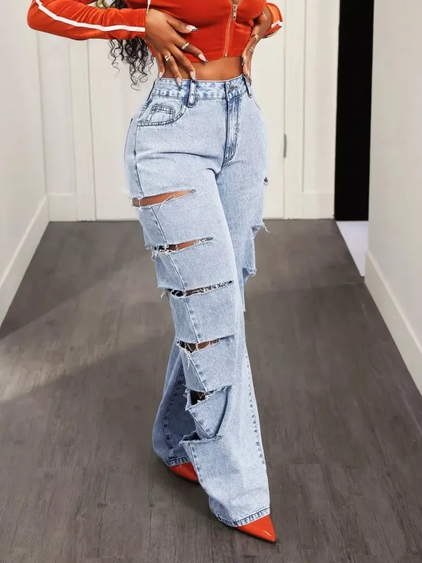 Distressed Wide Leg Jeans sold by Charming Charlie