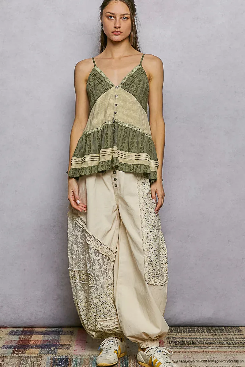 POL Button Front V-Neck Ruffled Cami with Pintuck Accents sold by Charming Charlie product image thumbnail 5