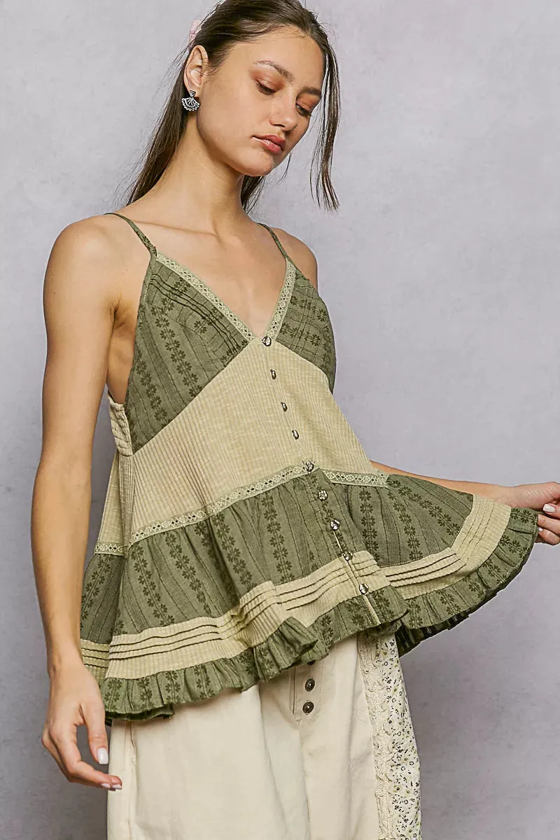 POL Button Front V-Neck Ruffled Cami with Pintuck Accents sold by Charming Charlie product image thumbnail 2