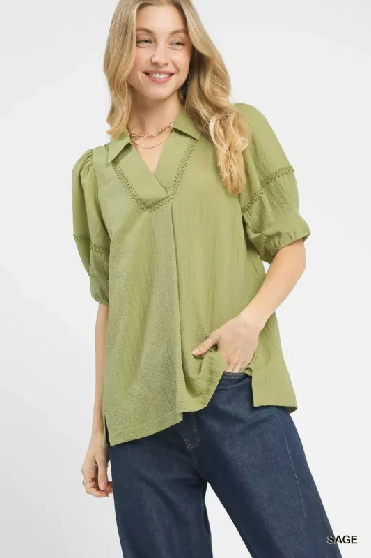Umgee Textured Puff Sleeve Top made by Charming Charlie