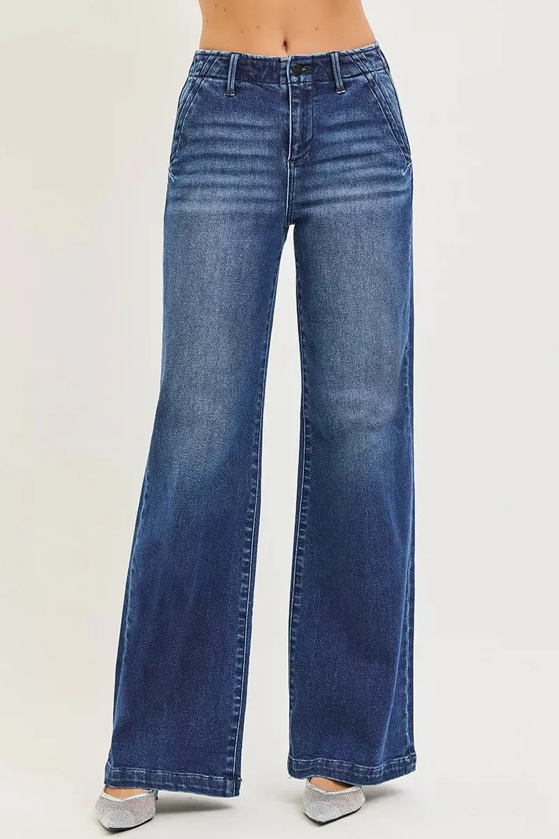 RISEN High Rise Wide Leg Slanted Pocket Jeans sold by Charming Charlie