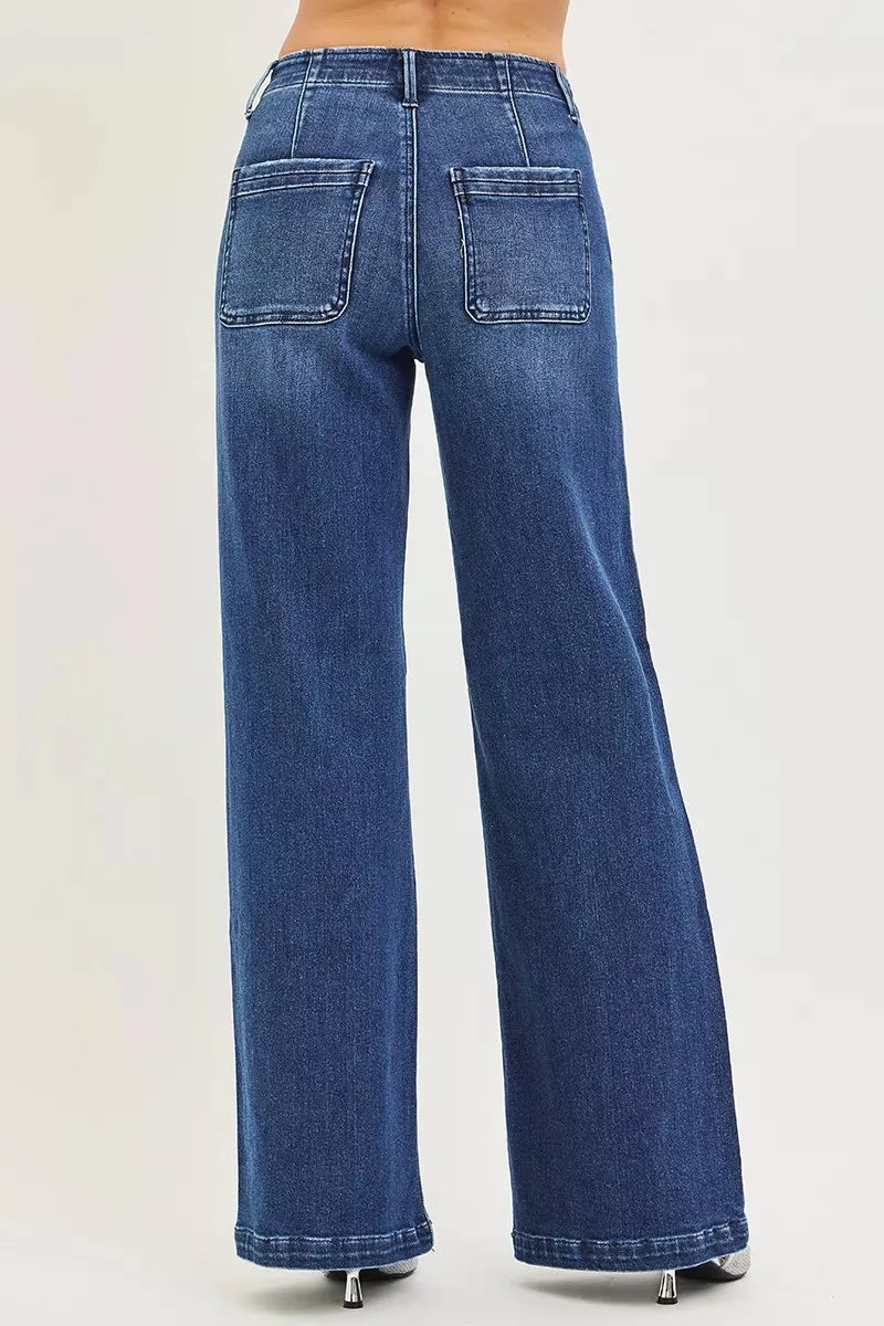 RISEN High Rise Wide Leg Slanted Pocket Jeans sold by Charming Charlie product image thumbnail 5