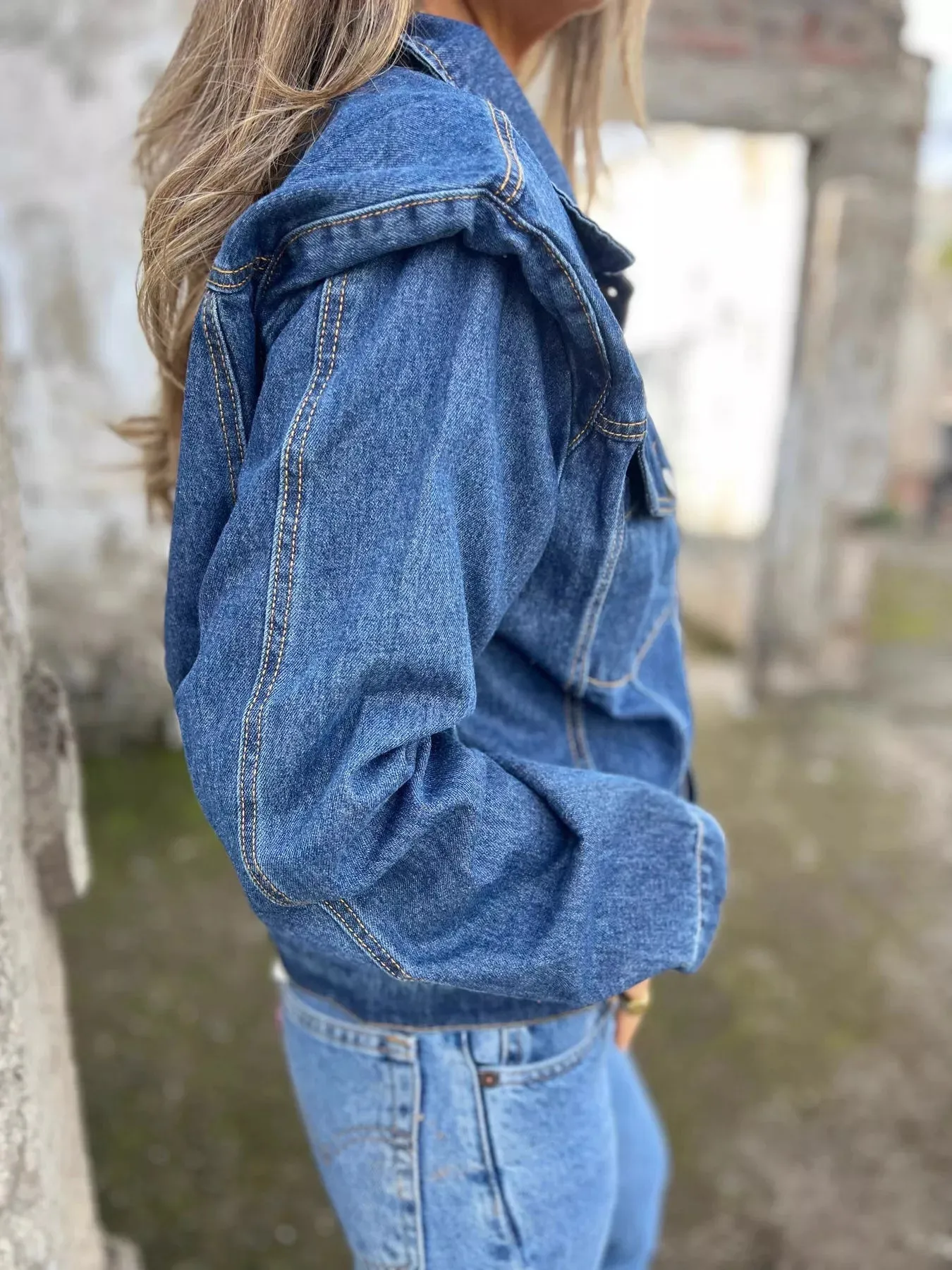 Plus Size Button Up Chest Pockets Denim Jacket sold by Charming Charlie product image thumbnail 3