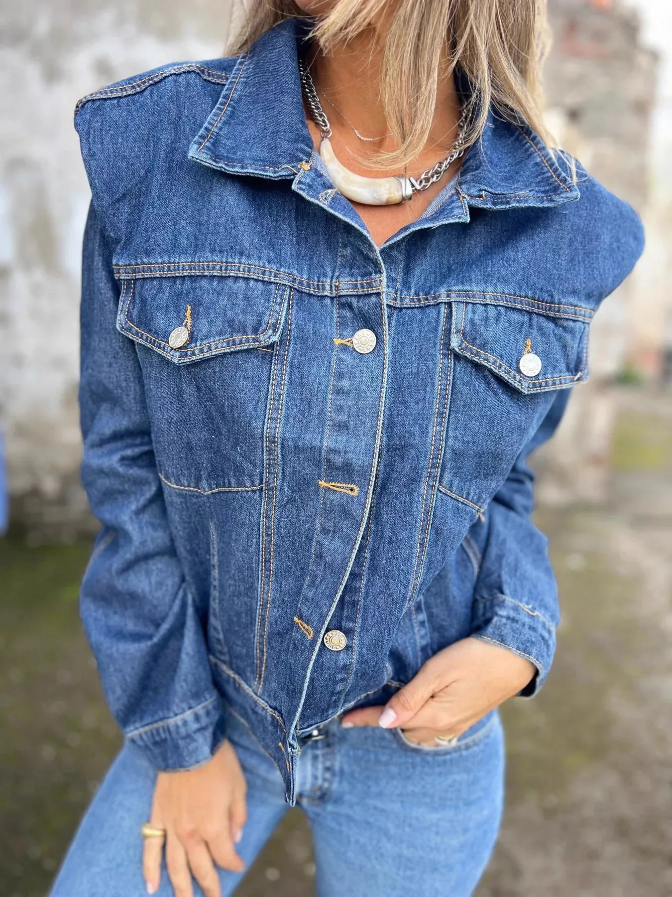 Plus Size Button Up Chest Pockets Denim Jacket sold by Charming Charlie