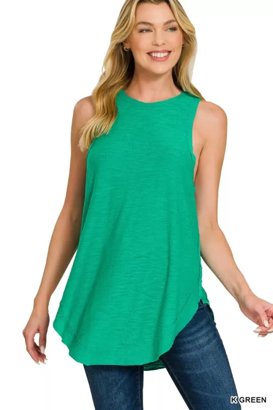 Zenana Curved Hem Slub Tunic Tank made by Trendsi