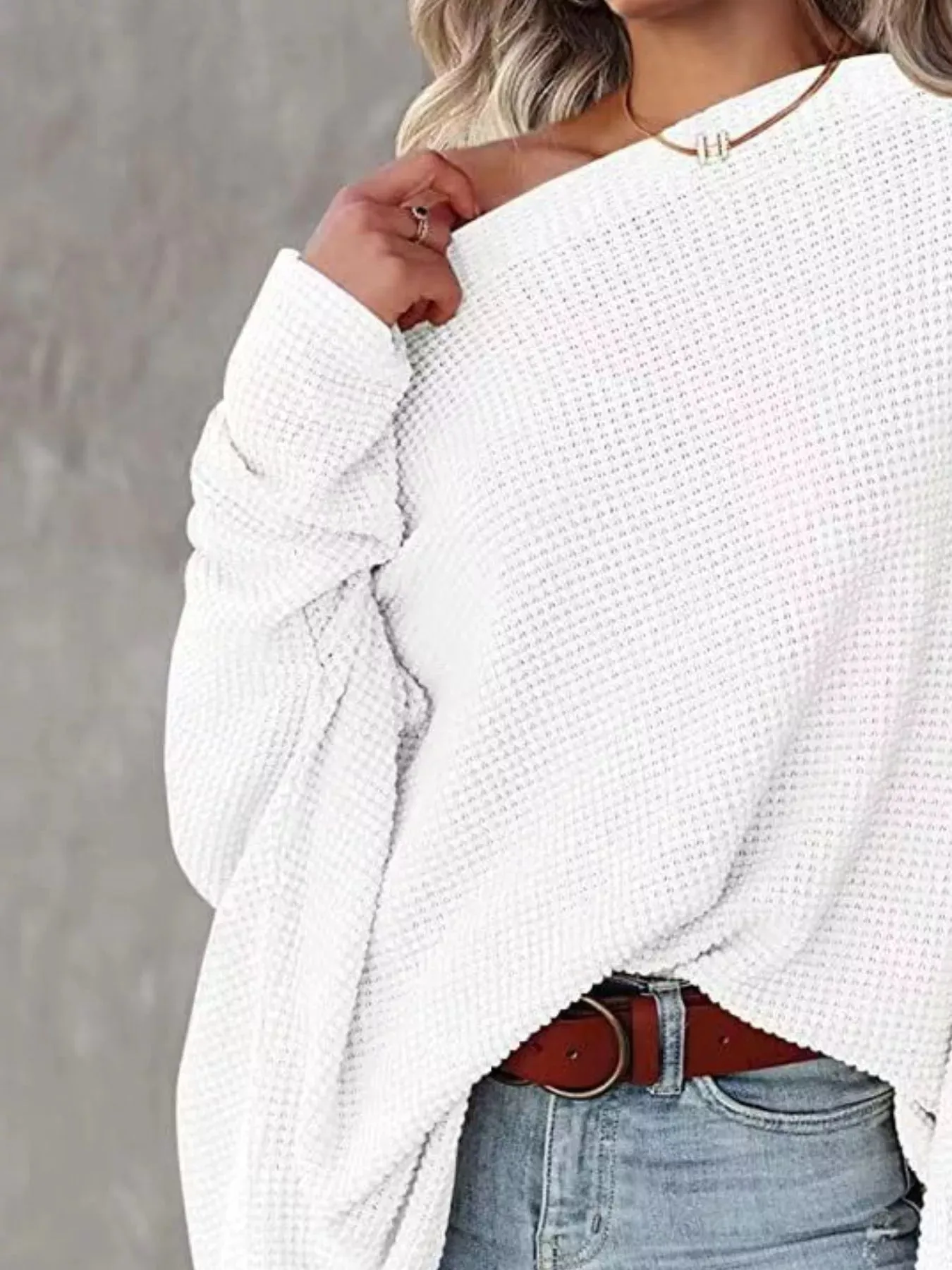 Waffle Knit Boat Neck T-Shirt sold by Charming Charlie product image thumbnail 2