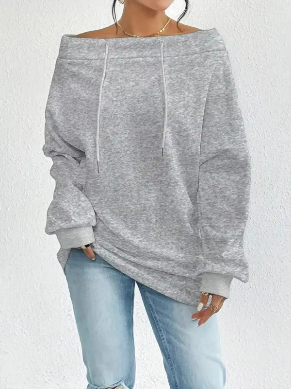 Off-Shoulder Drawstring Sweatshirt made by Trendsi