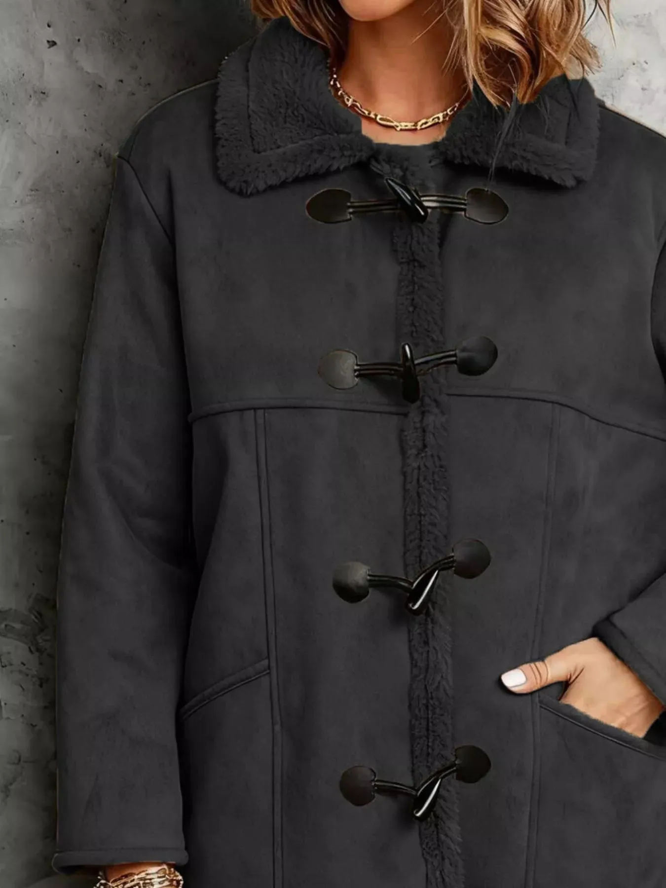 Faux Suede Sherpa Lined Toggle Coat sold by Charming Charlie product image thumbnail 5