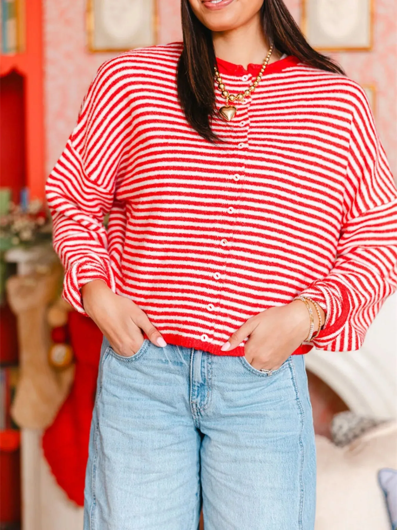 Striped Button-Down Knit Cardigan sold by Charming Charlie product image thumbnail 4