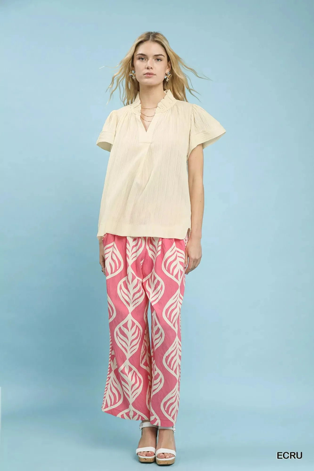 Umgee Texture Flutter Sleeve Notched Blouse sold by Charming Charlie product image thumbnail 5