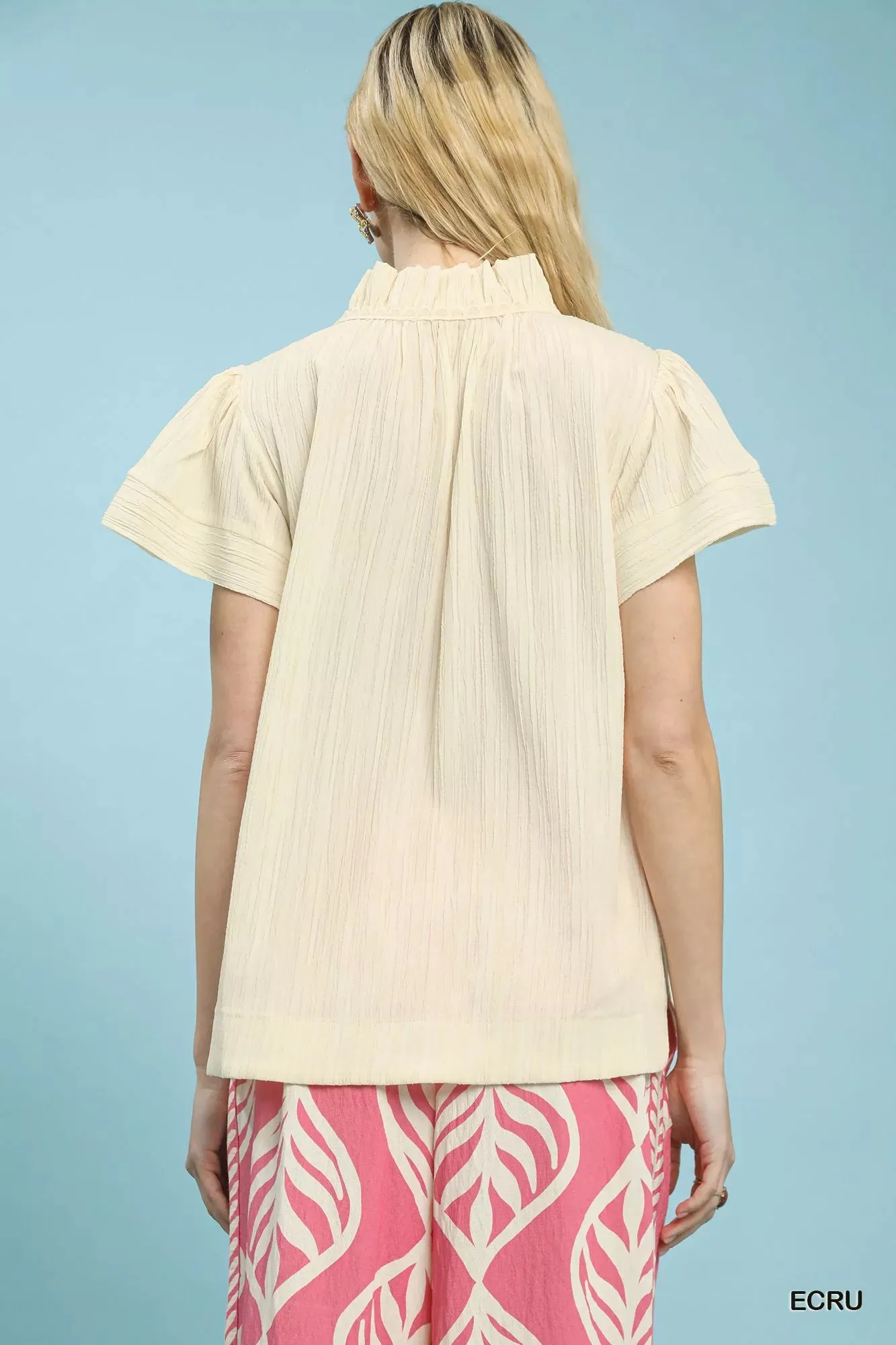 Umgee Texture Flutter Sleeve Notched Blouse sold by Charming Charlie product image thumbnail 3