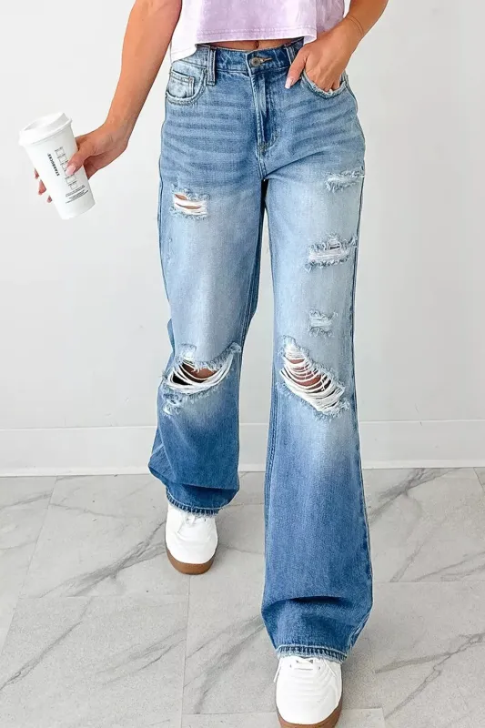 Mid Rise Distressed Sneak Peek Straight Leg Jeans sold by Charming Charlie