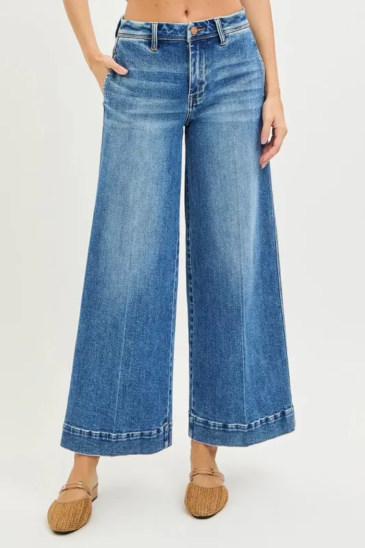 RISEN Slouchy Ankle Wide Jeans made by Trendsi