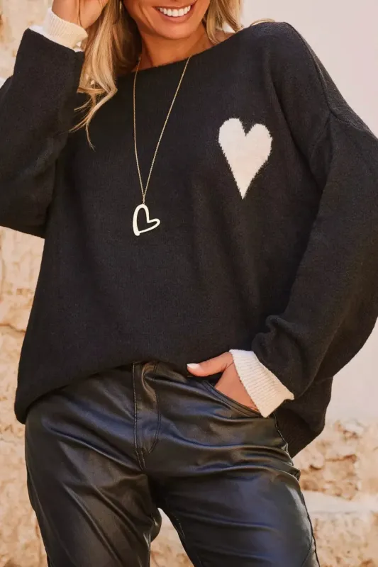 Heart Round Neck Long Sleeve Sweater sold by Charming Charlie