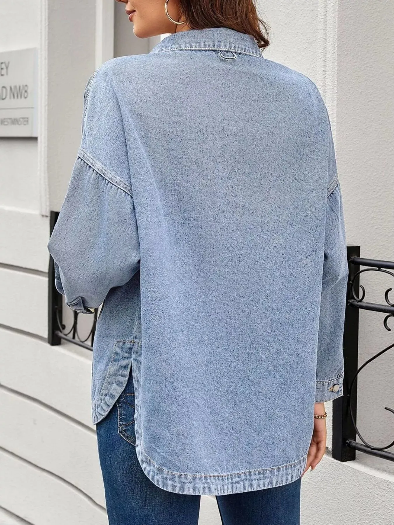 Casual Button Up Loose Fit Denim Jacket sold by Charming Charlie product image thumbnail 3