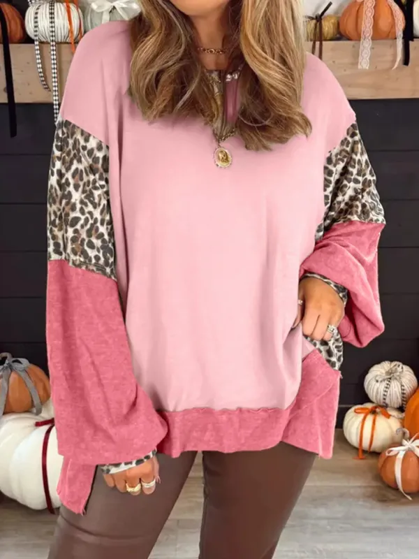 Color Block Leopard Round Neck Sweatshirt sold by Charming Charlie