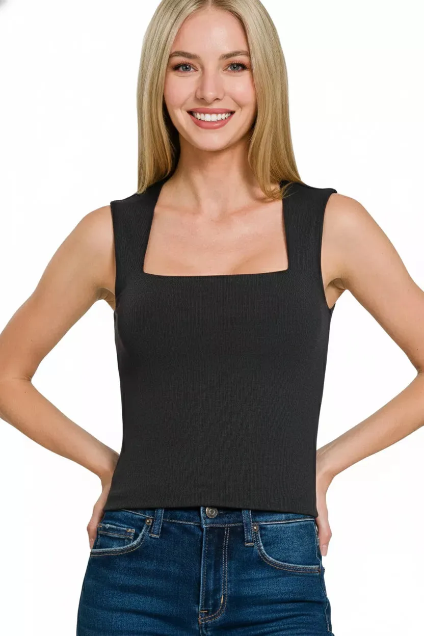 Zenana Ribbed Seamless Double Layered Square Neck Tank sold by Charming Charlie product image thumbnail 2