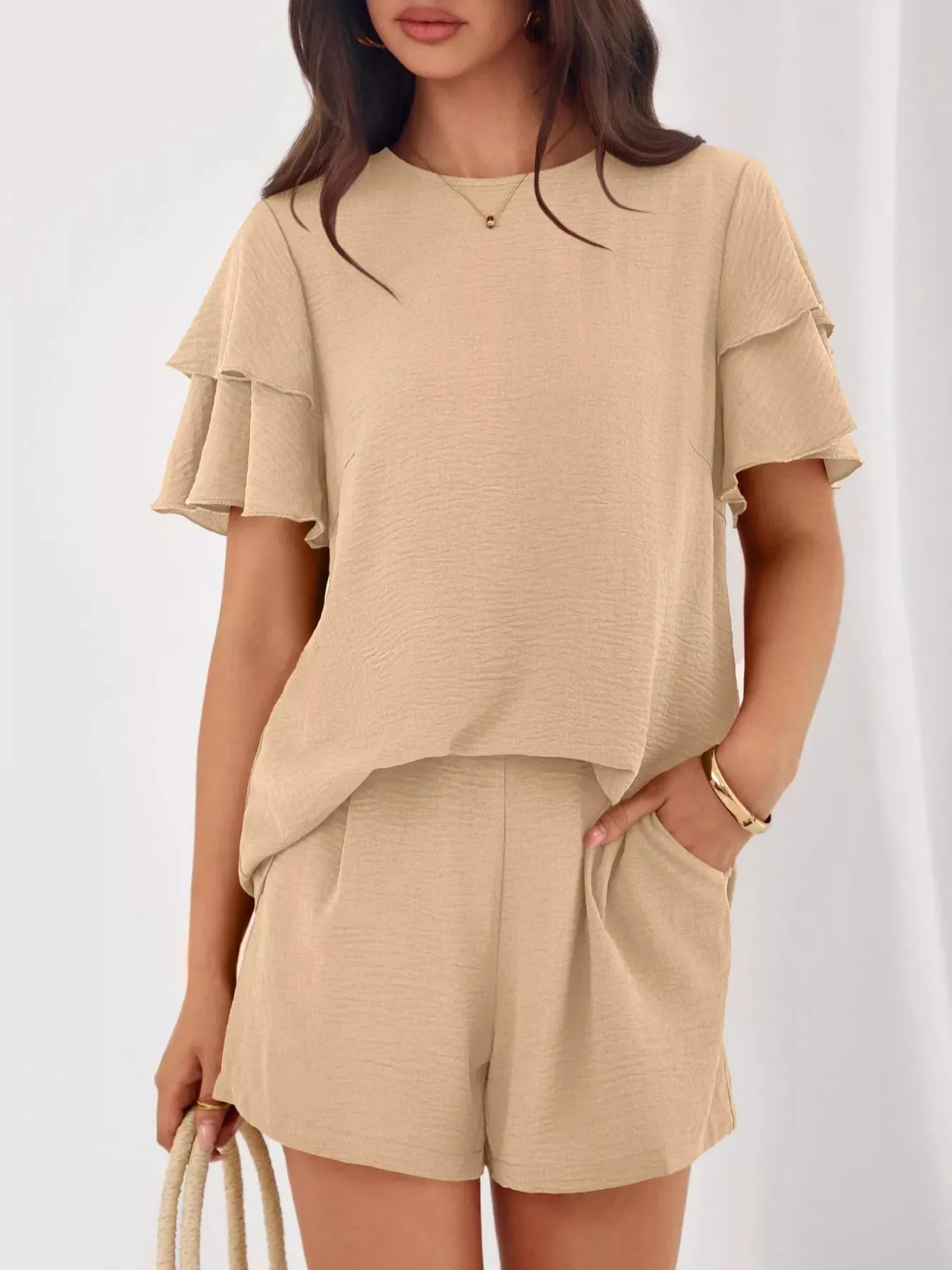 Ruffle Sleeve Top and Shorts Two-Piece Set sold by Charming Charlie product image thumbnail 3