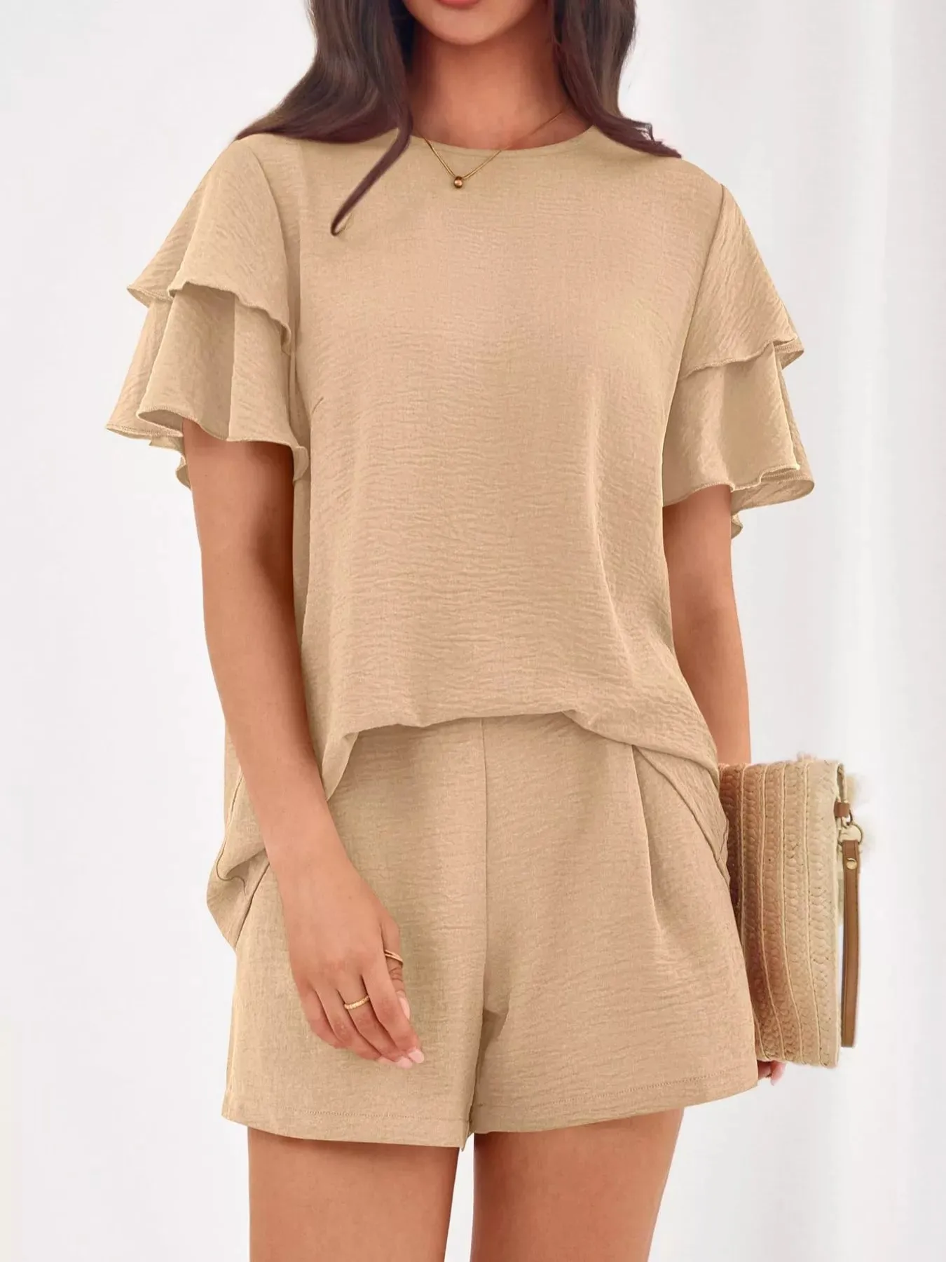 Ruffle Sleeve Top and Shorts Two-Piece Set sold by Charming Charlie product image thumbnail 4