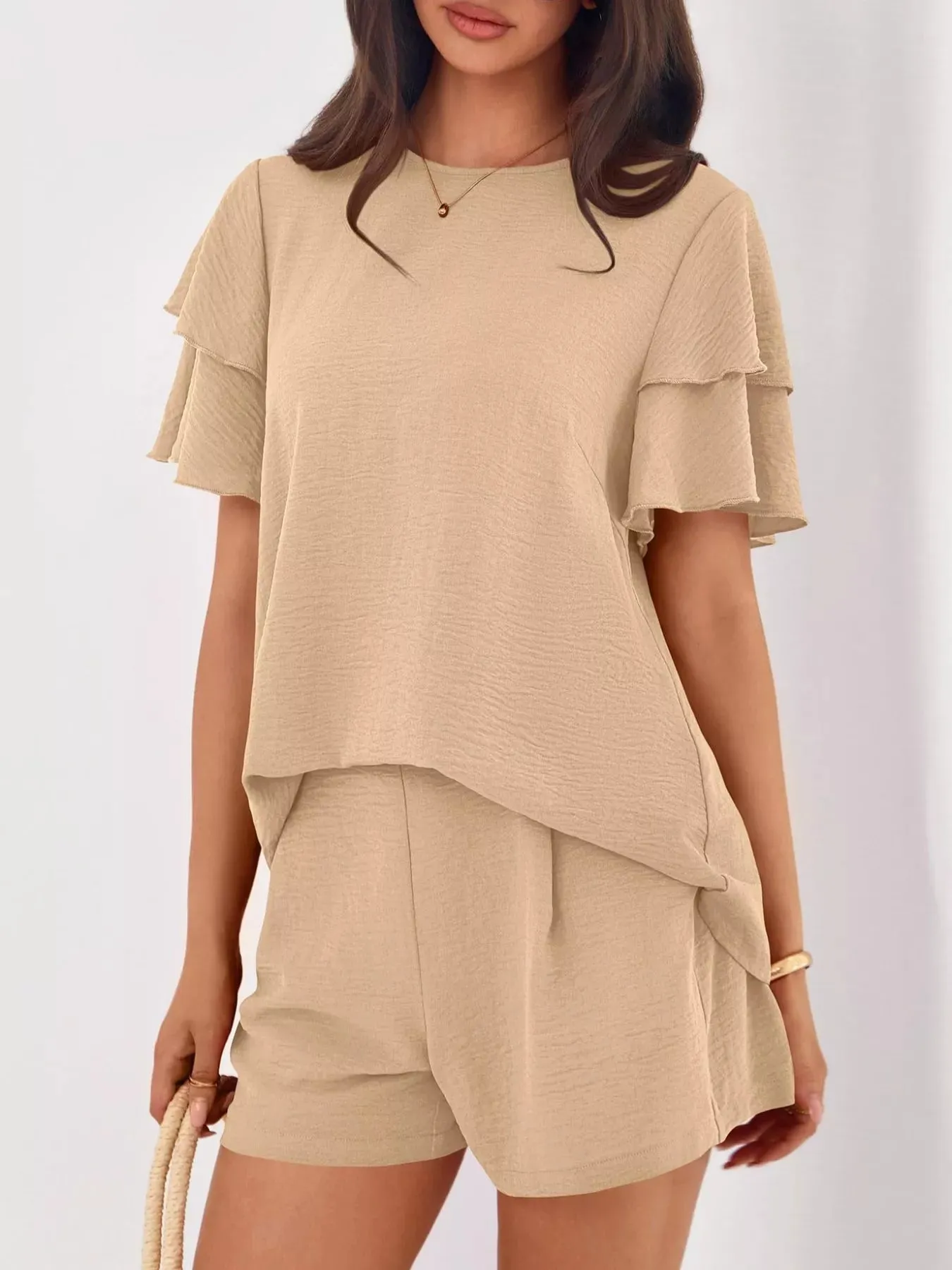 Ruffle Sleeve Top and Shorts Two-Piece Set sold by Charming Charlie product image thumbnail 2