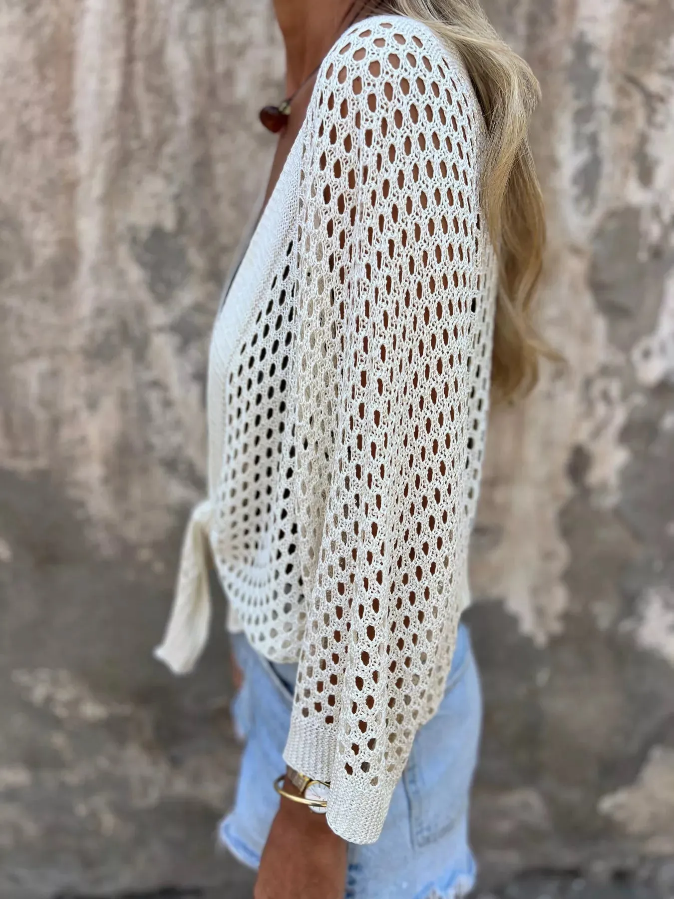 Tie-Front Crochet Knit Cover Up sold by Charming Charlie product image thumbnail 4