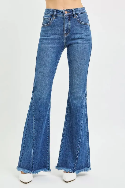 RISEN Mid Rise Flare Side Seam Detailing Jeans made by Trendsi