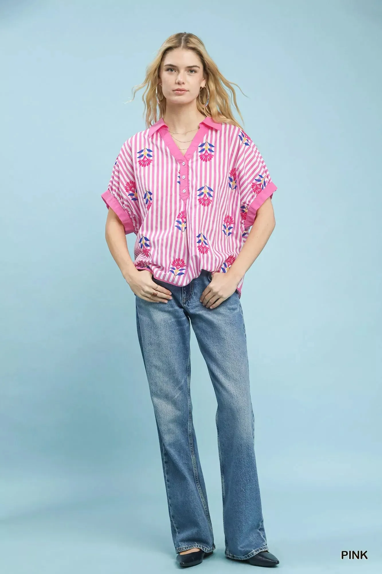 Umgee Stripe Embroidered Button-Front Boho Blouse sold by Charming Charlie product image thumbnail 5