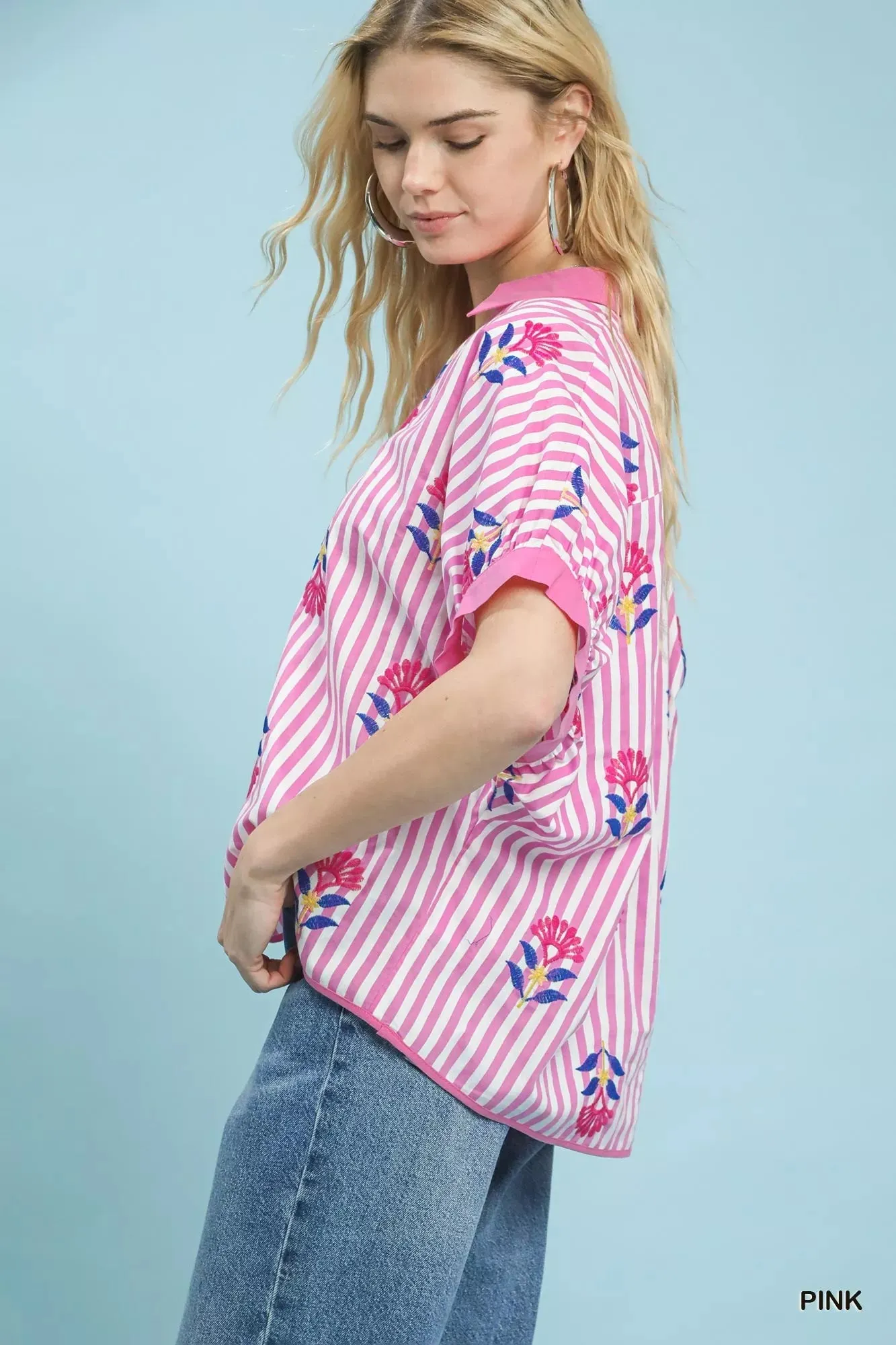 Umgee Stripe Embroidered Button-Front Boho Blouse sold by Charming Charlie product image thumbnail 2