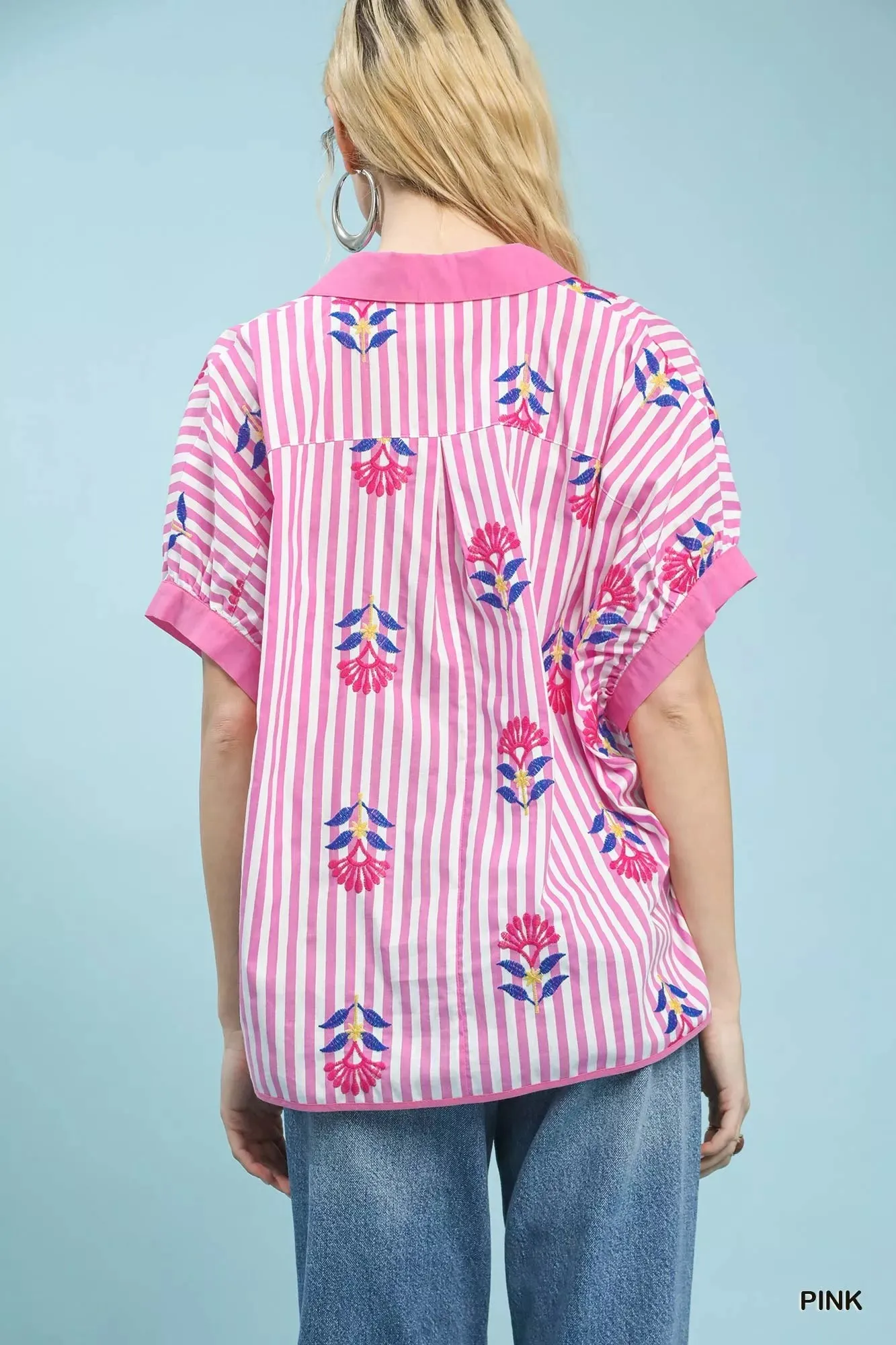 Umgee Stripe Embroidered Button-Front Boho Blouse sold by Charming Charlie product image thumbnail 3