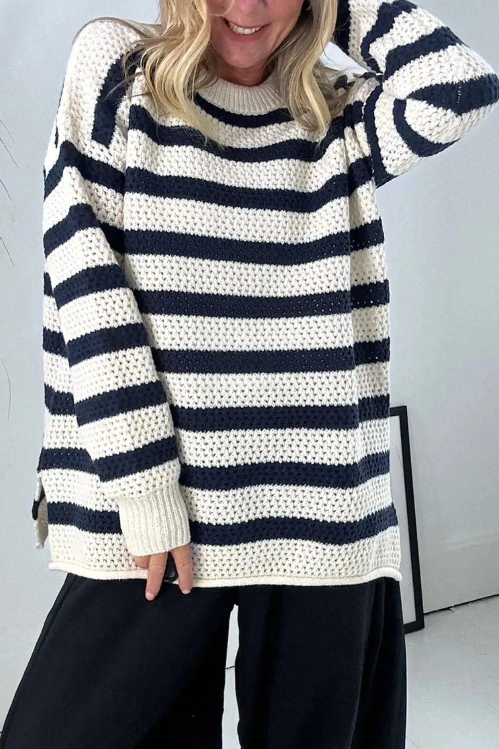 Striped Knit Dropped Shoulder Sweater sold by Charming Charlie product image thumbnail 4