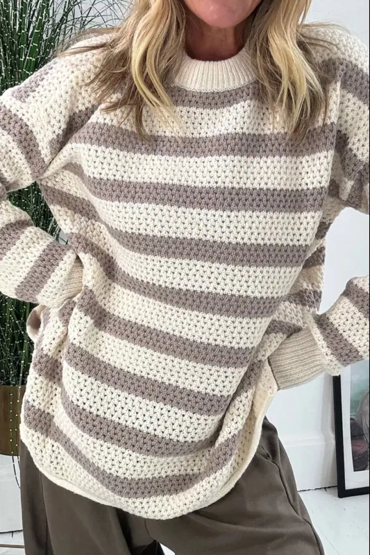 Striped Knit Dropped Shoulder Sweater sold by Charming Charlie