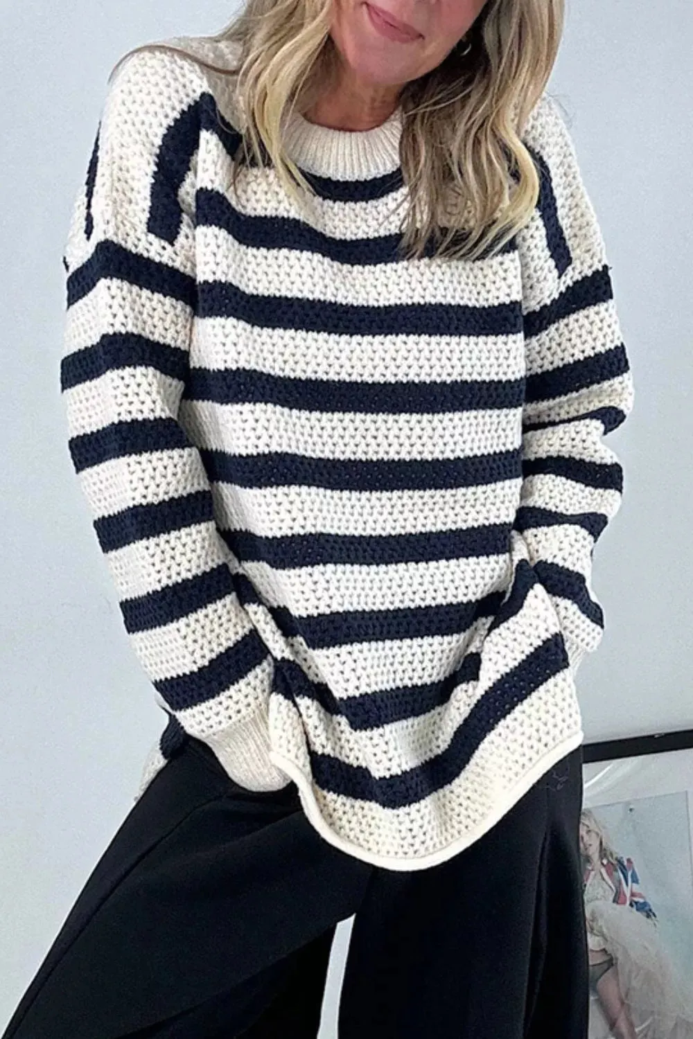 Striped Knit Dropped Shoulder Sweater sold by Charming Charlie product image thumbnail 5
