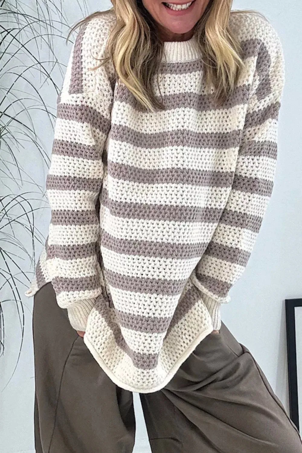 Striped Knit Dropped Shoulder Sweater sold by Charming Charlie product image thumbnail 2